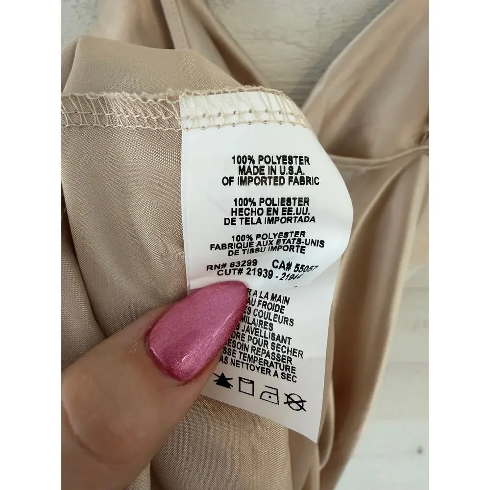 Bebe Champagne Satin Slip Dress Cowl Neck Size Large - Picture 7 of 8